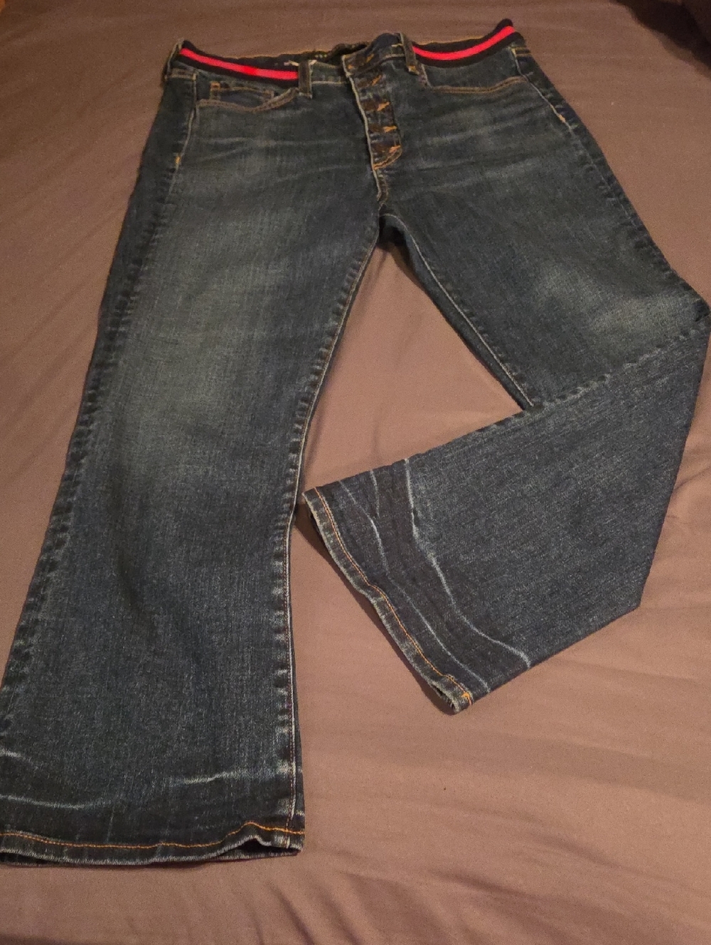 Veronica Beard Blue Denim Jeans with Yellow Stitching